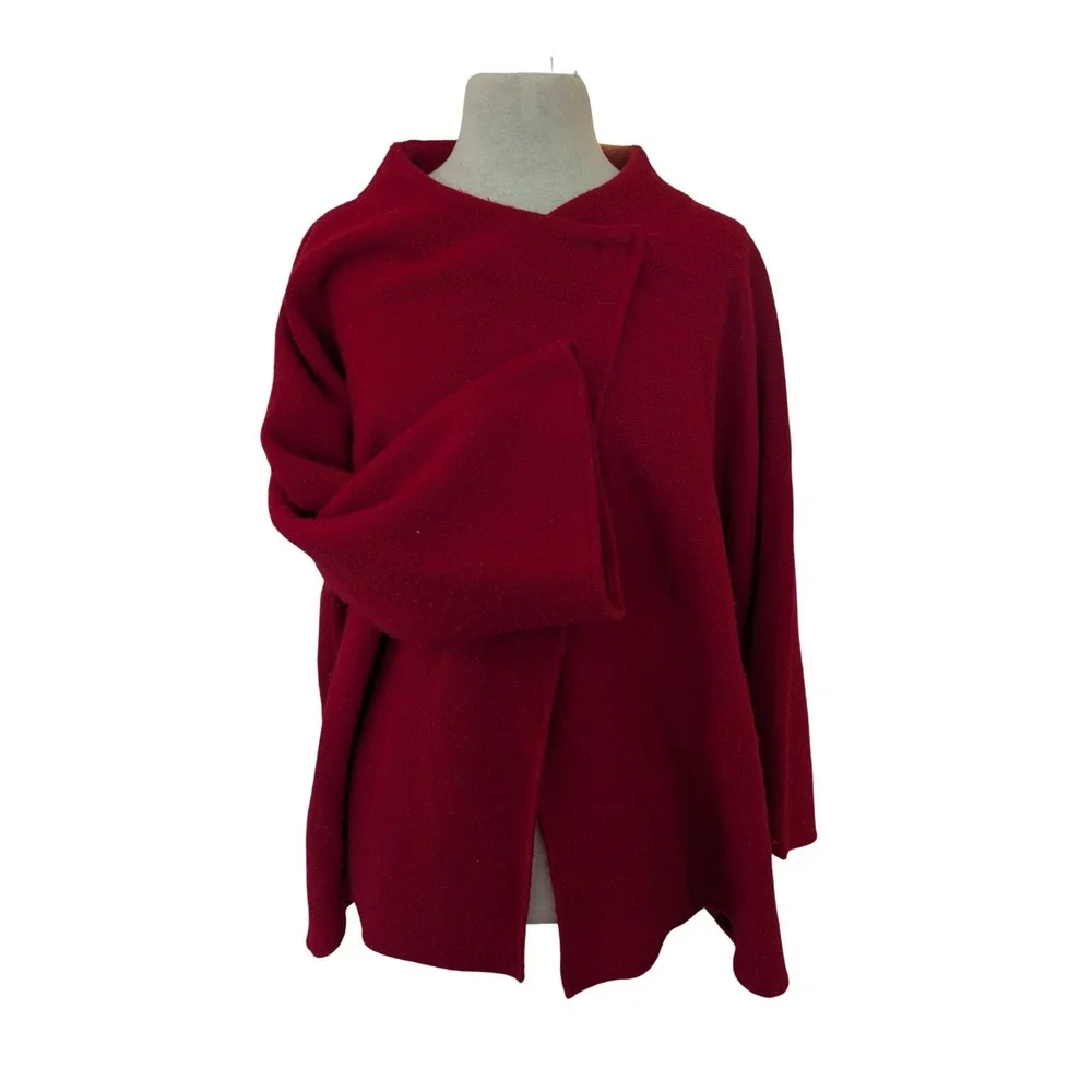 Unbranded Wool Cape Women M Red Asymmetrical Wrap Coat Old Money Minimalist‎